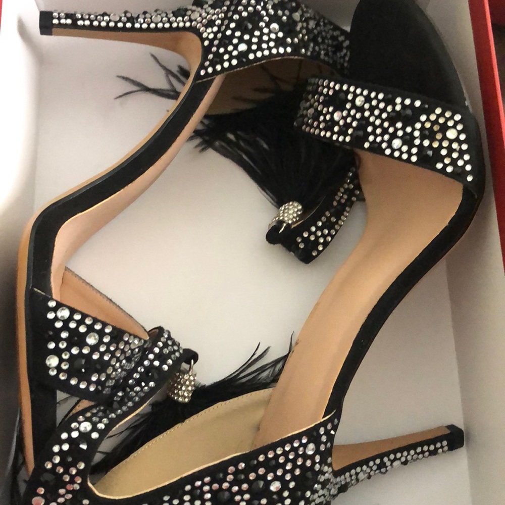 Women tassels black rhinestone heels great for any formal event